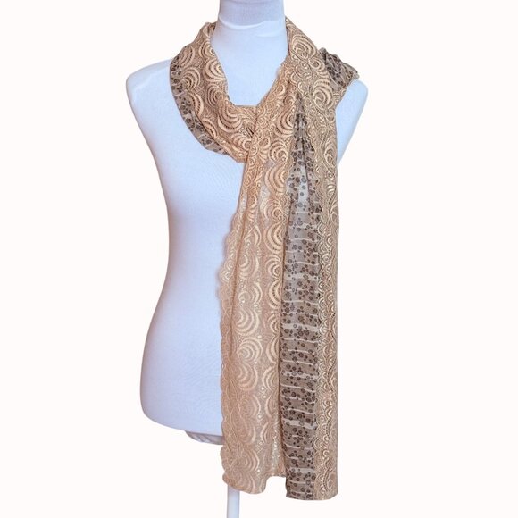 Elegant Artistic Scarf Wrap Beige Floral Chantilly Lace By Alif Creations Kuwait - Picture 7 of 12